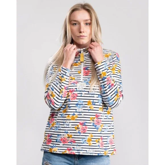 NWT Women Size 4 or 20 Joules Floral Casual Half Zip Floral Pip Print Sweatshirt - Picture 2 of 7